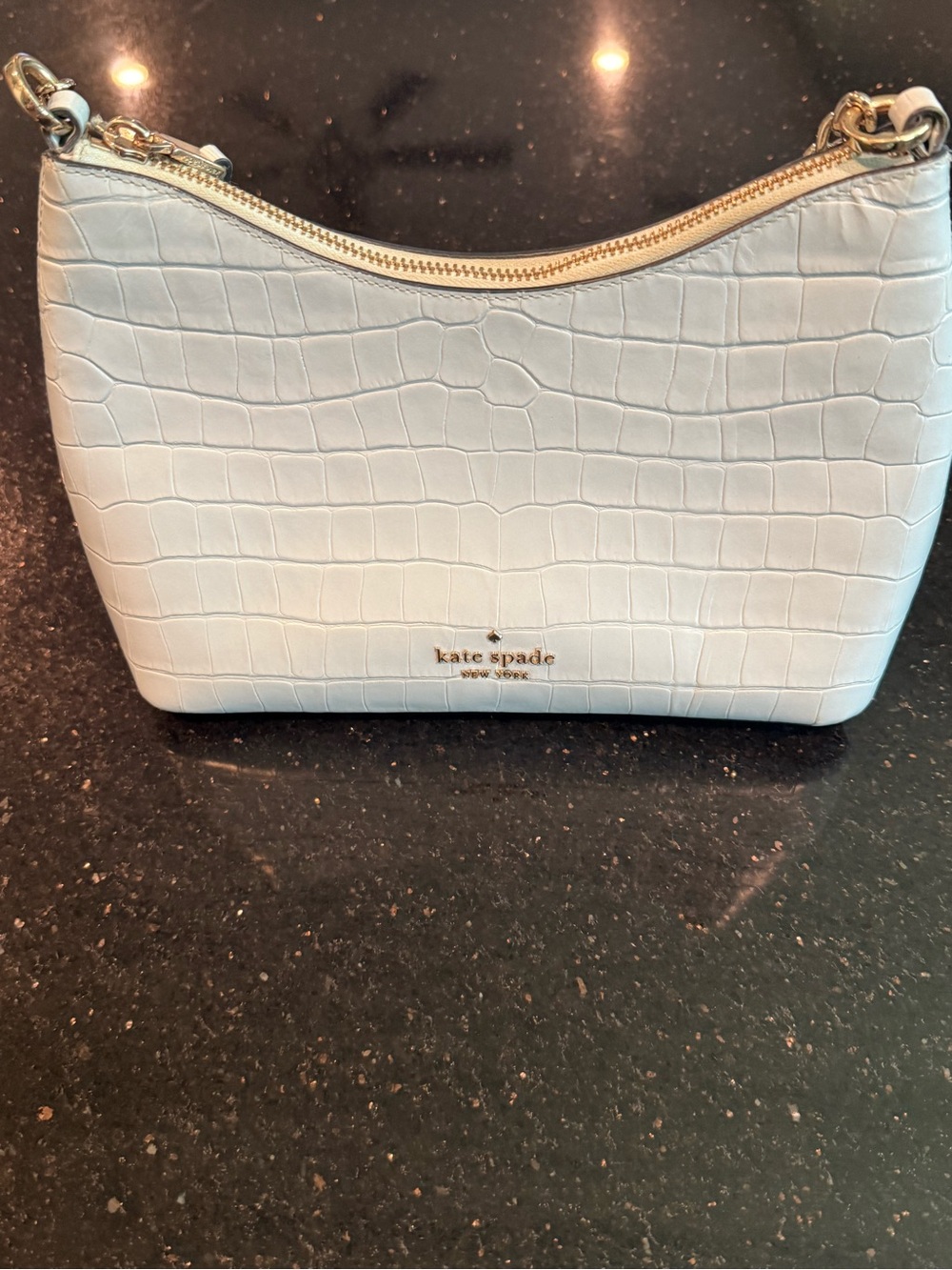 kate spade Light Blue Croc-Embossed Crossbody Bag with Gold Hardware